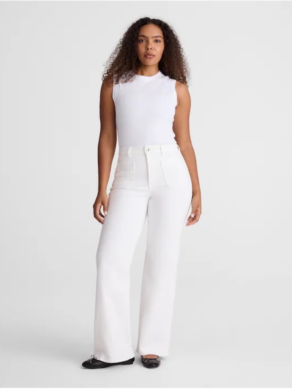 Madewell The Curvy Emmy Wide-Leg Jean Tile White Super Stretch Size 32 NWT